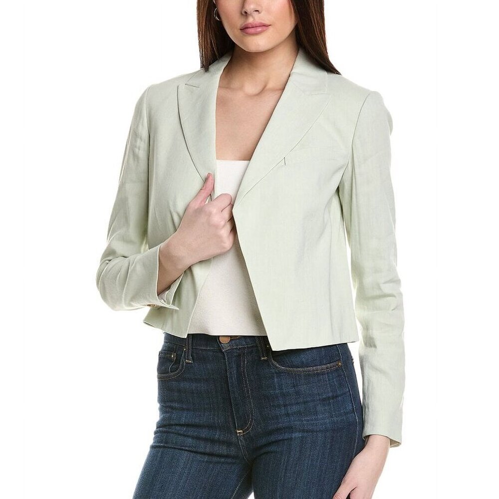 THEORY Crop Linen Blend Blazer Aloe Green